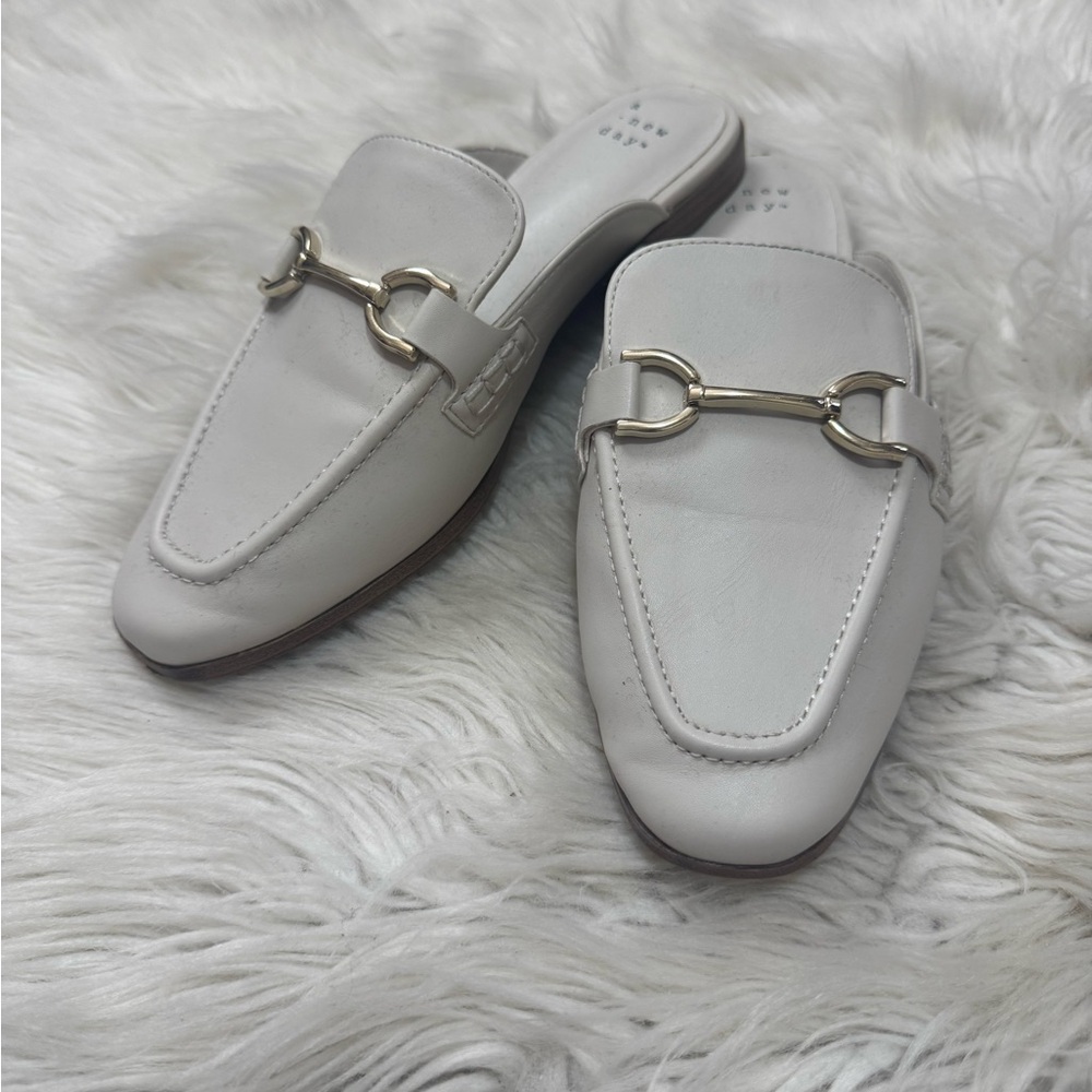 A New Day White Slip-On Loafers with Gold Buckle
